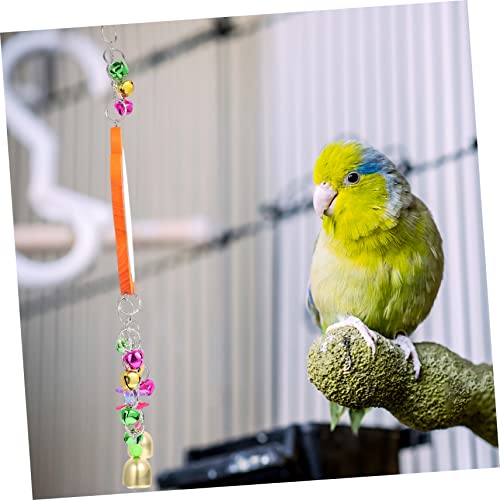 Happyyami Hens Mirror Toy with Bells Durable Bird Hanging Mirror for Parrots and Chickens Easy to Install Made from for Pet Play and Enrichment Activities