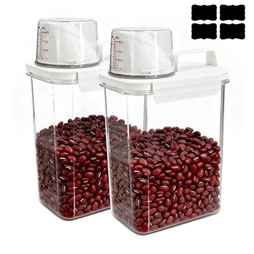 Upgraded Cereal Storage Container Set of 2 - 1600ML (54oz) Airtight Food Storage Organizer with Pour Spout & Measuring Cup for Rice, Flour, Sugar, Oatmeal, Pet Dog Cat Bird Food Dry Food Keep Fresh
