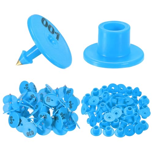 M METERXITY 50-Pack Cattle Ear Tags 001-050 Number, Plastic Round Livestock Ear Tags for Cows/Sheep/Cattle/Pig, Farm Animal Identification Markers [Blue] - color: Blue