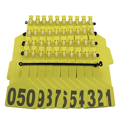 50 pcs Z Tags One Piece Cattle Ear Tags, Large TPU Livestock Ear Tag with Numbers 001-050,1-Piece Pre-Numbered Farm Animal Identification Ear Tag for Cattle, Cow, Goat Sheep,Calf(001-050) (Yellow) - style: YELLOW