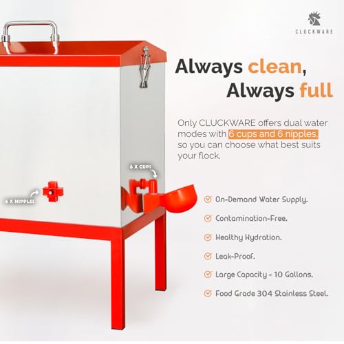 Metal Chicken Feeder and Waterer Set – 10 Gallon SS304 Stainless Steel Poultry Waterer & 40 lb Aluminum Feeder, Rust-Resistant Design, Transparent Window, Cups & Nipples Included, No Leakage