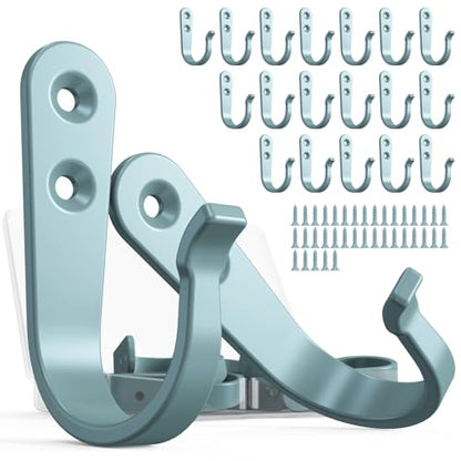 BREYDROK 20PCS Heavy Duty Metal Wall Hooks, Coat Hooks for Hanging - Single Prong with 40 Screws (Coats Towels Backpacks) - Light Blue - color: 20pcs + Light Blue