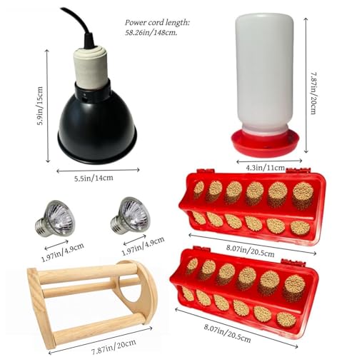 Chick Starter Kit with 75w Heat Lamp, 5-in-1 Baby Chicken Brooder Supplies, Feeder & Waterer Set, Perch with Mirror for Coop Brooder Poultry Duck Quail Bird
