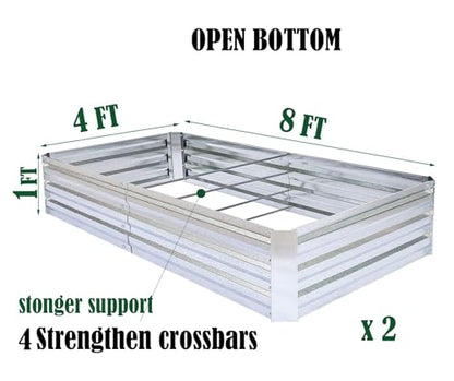 Galvanized Raised Garden Beds 2-Pack (8x4x1ft Each) – Flat Panel Design with 4 Support Bars, Heavy-Duty Metal Planter Box for Vegetables, Herbs, Flowers, Budget-Friendly Steel Garden Kit - size: 8x4x1ft (2 pack)