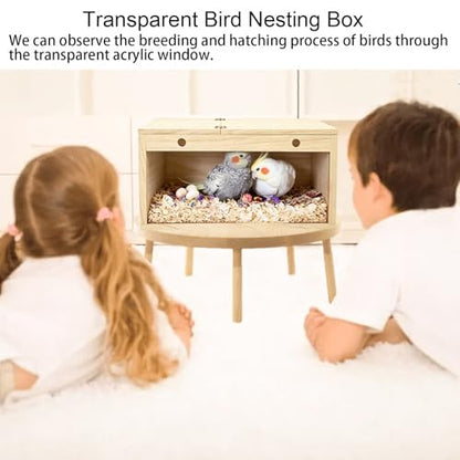 Tfwadmx Parakeet Nesting Box, Transparent Bird Nest Breeding Box, Wood Parrot Nest Box with Perch Bird Cage House for Cockatiel Lovebirds Budagie Canary Finch(L) - color: L
