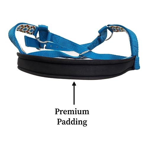 Double Layer Heavy Duty Padded Overlay Printed Nylon Cow Halter - 6 Month Warranty - color: Geometric / Hurricane Blue, size: Medium