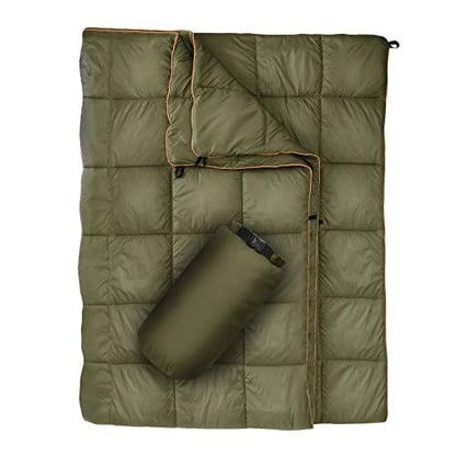 Outdoor Puffy Camping Blanket, Lightweight Down Alternative Puffy Printed Camping Large Ultra Warm Hammock Top Quilt Waterproof Blanket for Traveling Picnic Beach Party Cold Weather (Olive) - color: Olive