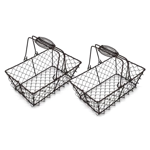 Vintage Egg Baskets Chicken Wire Egg Holder Countertop Egg Collecting Basket with Swing Handles, Egg Basket for Gathering Fresh Eggs, Rusty, Set of 2
