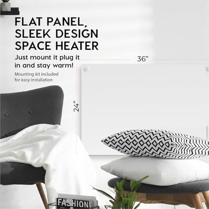 EconoHome Wall Mount Space Heater Panel - with Thermostat - 600 Watt Convection Heater - Ideal for 200 Sq Ft Room - 120V Electric Heater - Updated Model - color: White, size: 600W