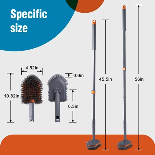 CLEANHOME Tub Tile Scrubber Brush with 3 Different Function Cleaning Pads and 56" Extendable Long Handle-No Scratch for Cleaning Bathroom Kitchen Toilet Wall Sink,Orange - color: Orange