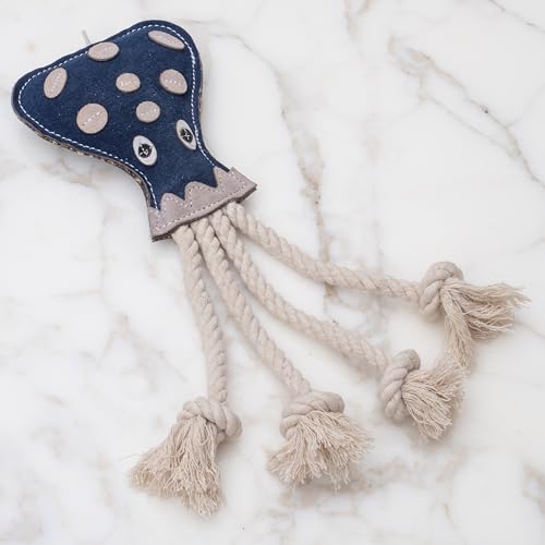 Fuzzl Eco Leather Otto Octopus Natural and Tough Dog Toys - Long Lasting Chew Toys for Aggressive Chewers - Strong Dog Toy for Dogs and Puppy - style: Leather Octopus