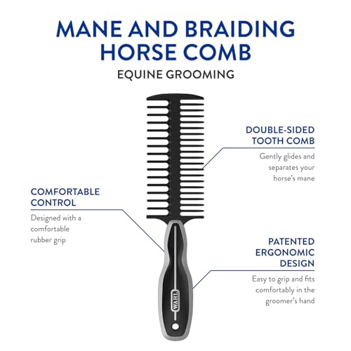 WAHL Professional Animal Mane & Tail Brush - Ergonomic Black Braiding Comb (#858708) for Equine Grooming - color: Black