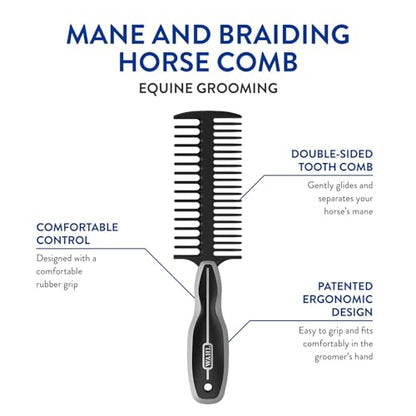 WAHL Professional Animal Mane & Tail Brush - Ergonomic Black Braiding Comb (#858708) for Equine Grooming - color: Black