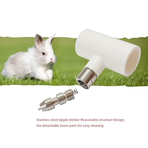 Stainless Steel Automatic Water Nipple System Kit with 1/2 Inch PVC Tee for Rabbits, Bunnies, Mouse(10pcs) - color: White-Flat mouth