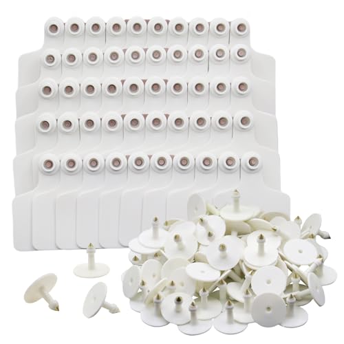Cattle Ear Tags Blank for Cattle Cows Sheep Pig Goats, White, 100 Pieces | TPU Material, Livestock Identification Tags,Large Size Animal ID Labels - color: White