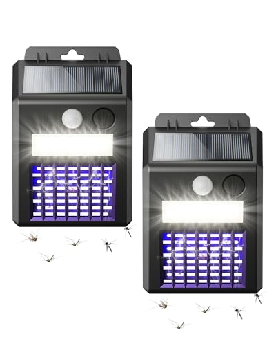 Solar Bug Zapper Outdoor - 2-in-1 Waterproof Cordless Mosquito Zapper with 3 Modes, Motion Sensor Light & UV Light, Rechargeable Mosquito Killer Lamp for Patio Yard Garden