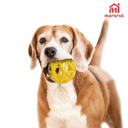 Hollow Dog Ball, Rubber Bite Resistant Pet Toys, 4.92" Interactive Roller Cage with Holes for Chewing Teeth Grinding Aggressive Chewers Treat Inside for Large Medium Breed Indoor Outdoor, Yellow