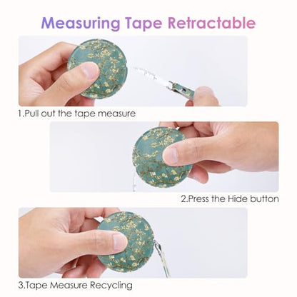 Two-Piece Sewing Tape Measure，Colour Printed Small Retractable Soft Measuring Tape for Tailor Cloth Fabric Body Measurements. - color: Flower One
