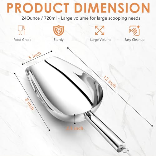 TeamFar Ice Scoop 24 oz, Stainless Steel Big Large Scoop, for Sweet Food Popcorn Flour, Healthy & Heavy Duty - Dishwasher Safe - size: 24 oz