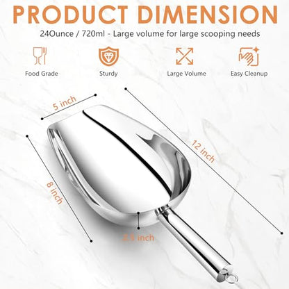 TeamFar Ice Scoop 24 oz, Stainless Steel Big Large Scoop, for Sweet Food Popcorn Flour, Healthy & Heavy Duty - Dishwasher Safe - size: 24 oz