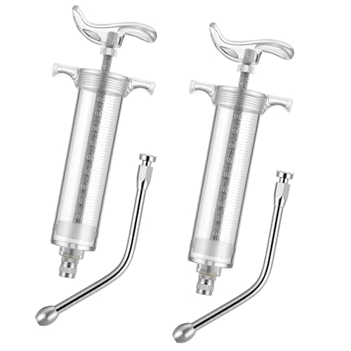 Threlaco 2 Pcs 50ml Large Drench Gun for Goats Large Dosage Feeding Gun Reusable Veterinary Medicine Syringe Continuous Dosing Feeding Dispenser for Goat Sheep Cattle Horse Livestock(Stylish) - color: Clear, size: 50ml, style: Stylish