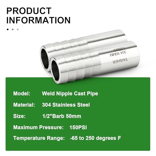 TAISHER 5PCS 304 Stainless Steel Pipe Fittings, 1/2" Barb, 2" Length Weld Nipple Cast Pipe - size: 1/2" Barb(2" Length)