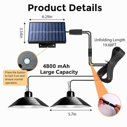 4800mAh Solar Chicken Coop Light with Timer, 3/5/8H Remote, Chicken Coop Accessories, Dual Lamps 58 LED, 3 Brightness Levels, 19.6ft Cords, IP54 Waterproof Light for Sheds Barns Farm Stables