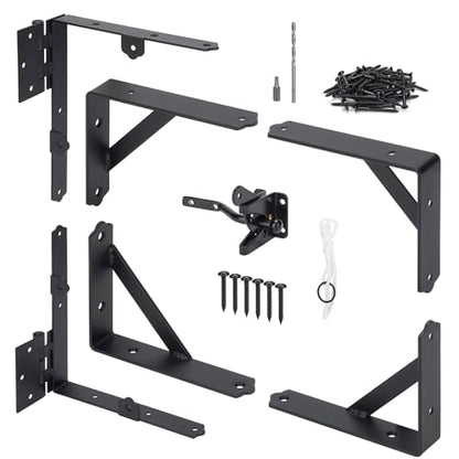 Anti Sag Corner Brace Bracket, Heavy Duty No Sag Frame Kit with Self-Locking Latch, Black Hardware for Wooden Fence, Shed Doors, Driveway Gates, Corral Gates, Wood Windows