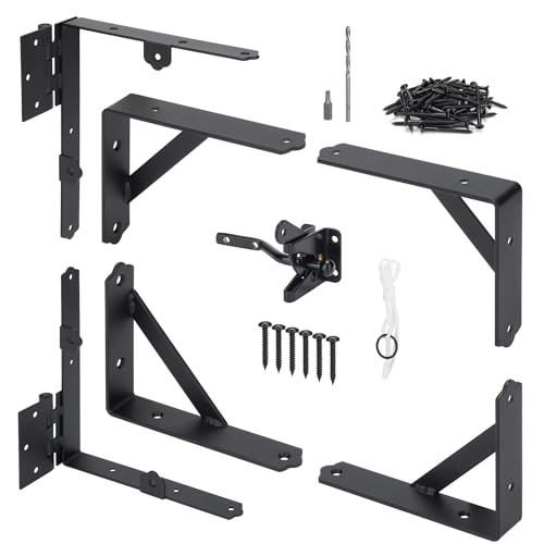 Anti Sag Corner Brace Bracket, Heavy Duty No Sag Frame Kit with Self-Locking Latch, Black Hardware for Wooden Fence, Shed Doors, Driveway Gates, Corral Gates, Wood Windows
