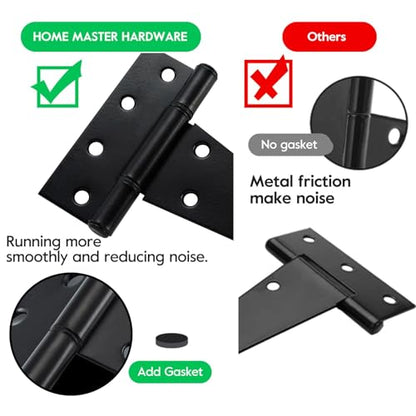 HOME MASTER HARDWARE 6 Inch T-Strap Heavy Duty Shed Door Hinges, Black Tee Hinge for Wooden Fences,Yard Door, Barn Door Gates, Rustproof Wrought Iron with Screws, 4 Pack - size: 6 in-4 Pack
