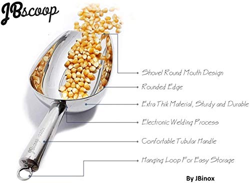 JBscoop Stainless Steel Scoop for ice, 9.6 Inch Metal Food Scoop Kitchen Bar Party Wedding Heavy Duty Dishwasher Safe - 8 Oz - size: 8 Oz