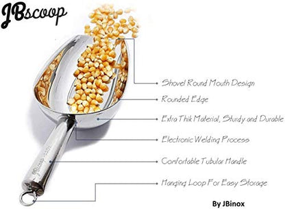 JBscoop Stainless Steel Scoop for ice, 9.6 Inch Metal Food Scoop Kitchen Bar Party Wedding Heavy Duty Dishwasher Safe - 8 Oz - size: 8 Oz