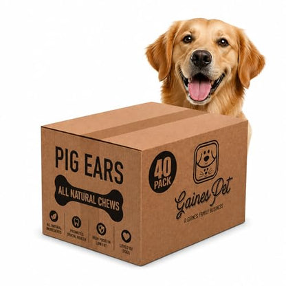 Gaines Pet Pig Ears for Dogs - 40 Pack, Thick Cut, All-Natural Whole Ears - No Additives Or Hormones, Safe Rawhide Alternative, Dental Health, Easy to Digest, Great for Small to Large Dogs - size: Pack of 40