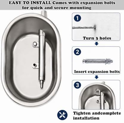 Large Stainless Steel Hog Waterer Bowl, Automatic Livestock Waterer with 1/2" Female NPT Connection, Heavy Duty 304 Stainless Steel Drinking Bowl for Pigs, Hogs, Swine and Farm Animals