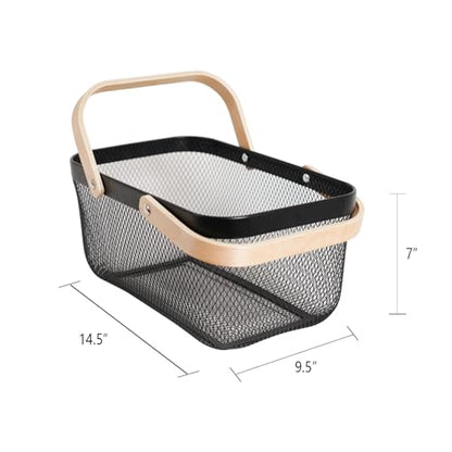 Metal Mesh Steel Harvest Basket, Rectangle Wire Garden Basket with Handle – Multi-Functional Storage Organizer for Gathering Vegetables, Fruits, Kitchen, Garden, Picnic & Cabinet (Ebony) - color: Ebony-Rectangle