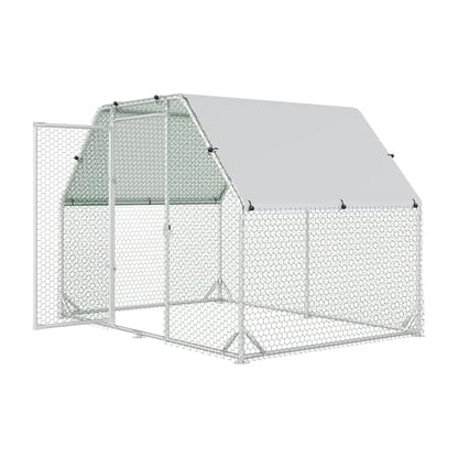 4ever2buy Metal Chicken Coop, 9.2x6.3 FT Walk-in Chicken Run Pen Poultry Cage, Water-Resistant & Anti-UV Cover, Large Chicken Coop for 6-8 Chickens - size: 110.3"L x 74.8"W x 76.8"H