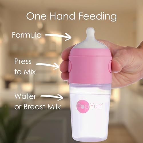 PopYum 9 oz Pink Anti-Colic Formula Making Baby Bottles, 3-Pack | #2 Medium Flow Nipples, 260 ml, BPA-Free, Natural Latch, Mixing Dispenser - color: Pink, size: 9 Ounce (Pack of 3)
