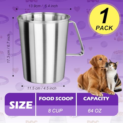 8 Cup Dog Food Scoop 304 Stainless Steel Dog Food Measuring Cups for Cat or Bird Pet Foods, Injection Molded and Dishwasher Safe (8 Cup) - size: 8 Cup
