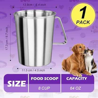 8 Cup Dog Food Scoop 304 Stainless Steel Dog Food Measuring Cups for Cat or Bird Pet Foods, Injection Molded and Dishwasher Safe (8 Cup) - size: 8 Cup