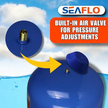 SEAFLO 2 Gallon Pre-Pressurized Accumulator Expansion Tank – Reduces Pump Cycling, Smooth Water Flow, 87 PSI, 3/4" MNPT, Compact Design for RV, Marine, Boat & Off-Grid Systems – 4-Year Warranty - style: 2 Gal (8 L)