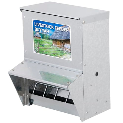 Automatic Chicken Feeder, 30 lb Capacity, Galvanized Metal Poultry Feeder, Waterproof Chicken Feeder, Suitable for Poultry, Geese, Quails, Bantams, Ducks and Turkey