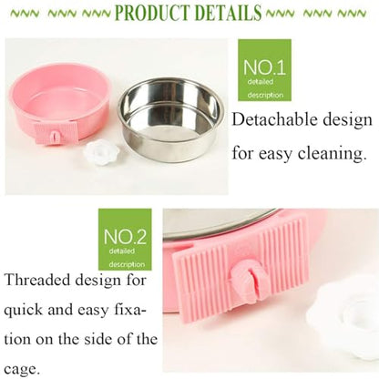 kathson Crate Dog Bowl, Removable Stainless Steel Hanging Pet Cage Bowl Food & Water Feeder Coop Cup for Cat, Puppy, Birds, Rats, Guinea Pigs (3 PCS, Size: L, Blue, Green, Pink) - color: Size: L (Blue, Green, Pink), size: 3 PCS