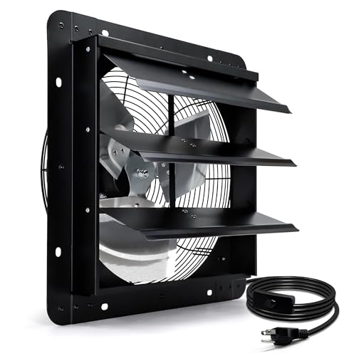14 Inch Shutter Exhaust Fan, Wall Mount Attic Fan with Power Cord for Greenhouse, Shed, Garage, Barn, Chicken Coop Ventilation, 1088 CFM, Black - color: with Power Cord, size: 14 Inch