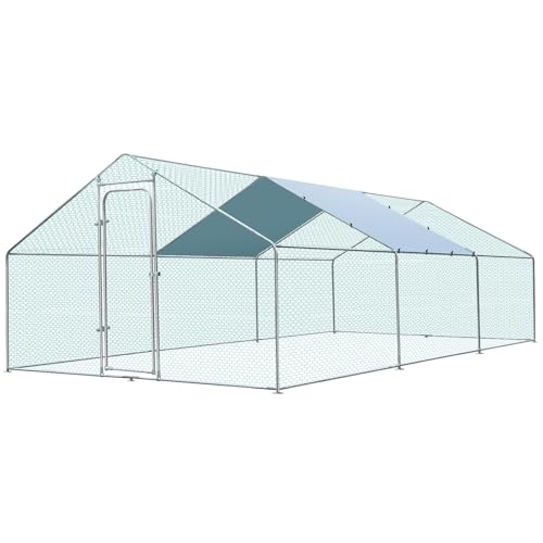 Walk-in Chicken Coop for 30-35 Chickens, Large Metal Chicken Run, Chicken Pen Outdoor W/Cover, Waterproof & Anti-UV, 19.7' D x 9.8' W x 6.4' H, Wire Mesh Poultry Cage for Yard #LYJL06JD-US - size: 236.2"L x 118.1"W x 76.8"H, style: Spire Roof