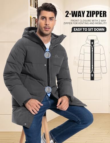 Pioneer Camp Mens Long Winter Coat Hooded Waterproof Insulated Puffer Jacket Thicken Puffy Warm Down Windbreaker Parka - color: Heather Grey, size: Small
