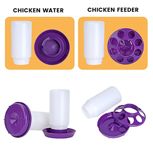 Chick Feeder and Waterer Set no Waste Chicken Water Dispenser 1L Chicken Water Feeder Poultry Waterer Baby Chick Duckling Supplies Starter Kit (Purple) - color: Purple