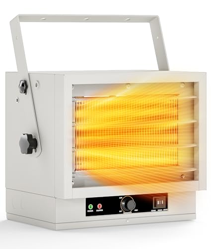 Electric Garage Heater for Indoor Use - 5000W, 240V Wall/Ceiling/Floor Mounted Shop Heater, Dual Overheat Protection & 3 Adjustable Angles, Industrial Heavy-Duty Heaters for Workshop, Warehouse - color: White