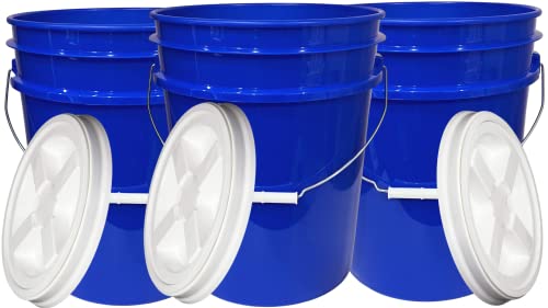 House Naturals 5 Gallon Reflex Blue Food Grade BPA Free Bucket Pail with Screw on Air Tight lids Covers (Pack of 3) Made in USA