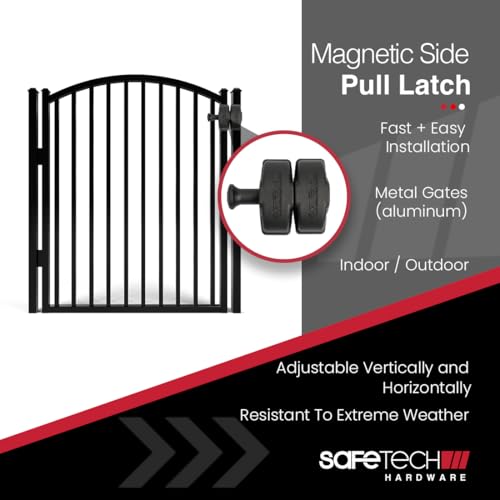 Safetech Hardware Magnetic Side Pull Gate Latch | General Purpose Magnetic Gate Latch for Aluminum/Metal Fences | Industrial Strength Self-Latching Fence Pull SLG-150KB - Black