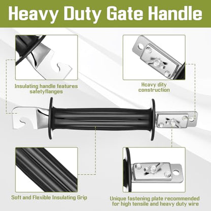 Geelin 5 Pcs Heavy Duty Electric Gate Handles Rubber Insulated Gate Handle Black Electric Fence Insulators with Spring for Farm Commercial Residential